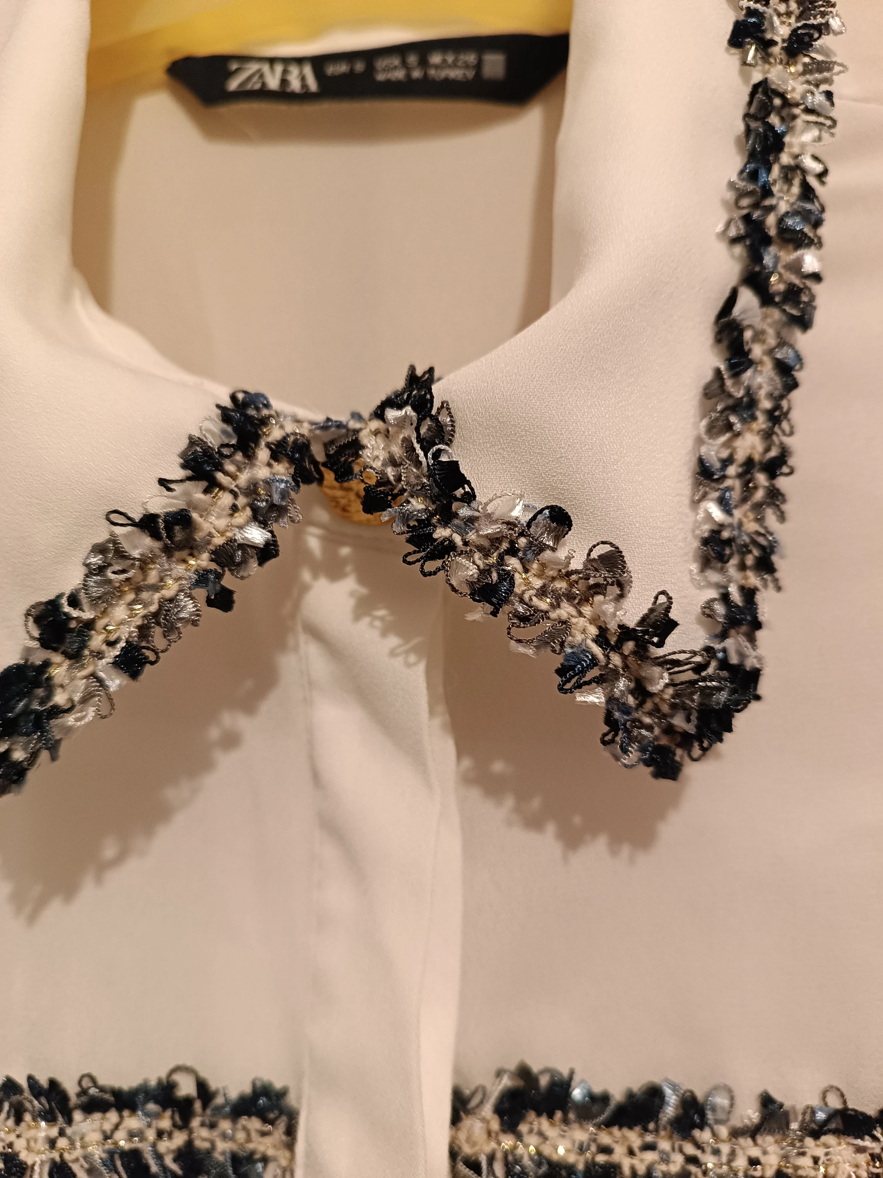 Zara navy blue ruffled sheer white blouse – photo 2